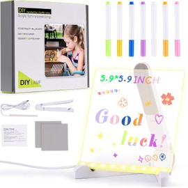 Yueur Doodle Glow Board - 5.9"x5.9" LED Drawing Board for Kids with 4 Modes & 7 Colors, DIY LED Glow Drawing Board with Stand for Room/Store/Office/Festival/Gift, with 7 Markers & Cleaning Wipe