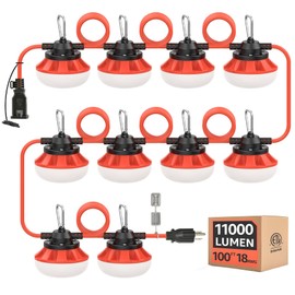 LED Construction String Lights:100w ETL Certified Industrial LED String Work Lights,IP65 Waterproof 18AWG Wire 5000K Super Bright for Attic Jobsite Garage Mine cave,with Hanging Hooks