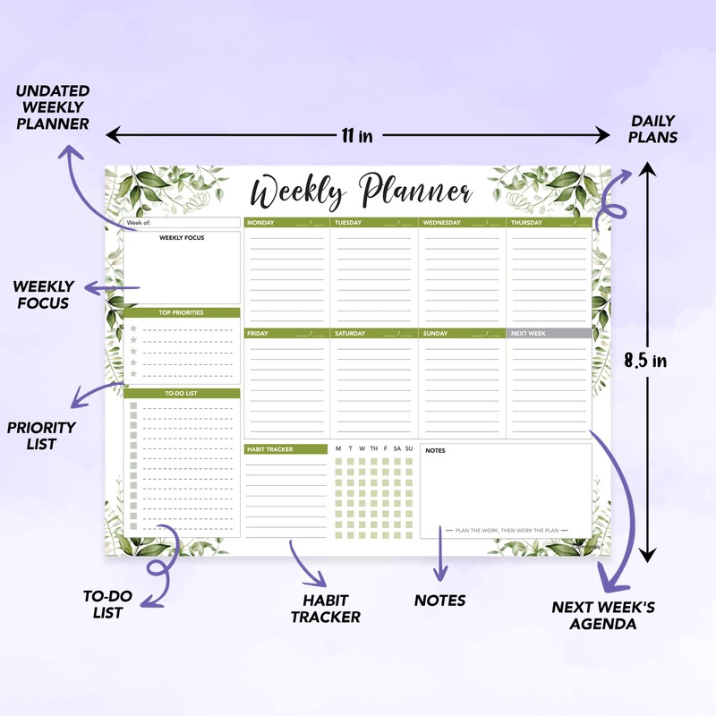 Decorably 52 Sheets Forest Green Undated Weekly Planner Tear Off