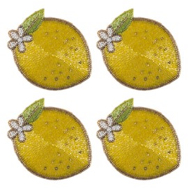 Karma, Lemon Beaded Drink Coasters Set of 4, Summer Round Beaded Coasters for Dinning Table and Coffee Table, Lemon