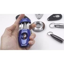 Xikar VX2 V-Cut Cigar Cutter, Up to 70 Ring Gauge, Spring-Loaded , Blue