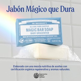 Dr. Bronner's Jabón de castilla orgánico en barra, fórmula concentrada, suavidad pura y cuidado para piel sensible, sin aceite esencial, aroma Sin Aroma (3 pack)