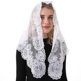 Ammmscaf White Chaple Veil Women's Church Head Covering Catholic Mass Mantilla Latin Mass Veil (White)