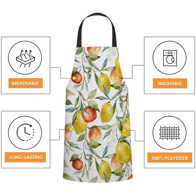 BGBDEIA Watercolor Lemon Pattern Apron Adjustable Neck Bib Apron for