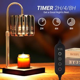 Yuichoy Candle Warmer Lamp with Timer, Dimmable Electric Candle Wamer Adjustable Height, Glass Modern Candles Melter Lamp, Black