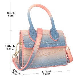 Nodeber Mini Crossbody Bag for Women Girls Synthetic Leather Flap Purse Styling Top-Handle Clutch Handbag Croco Blue Pink