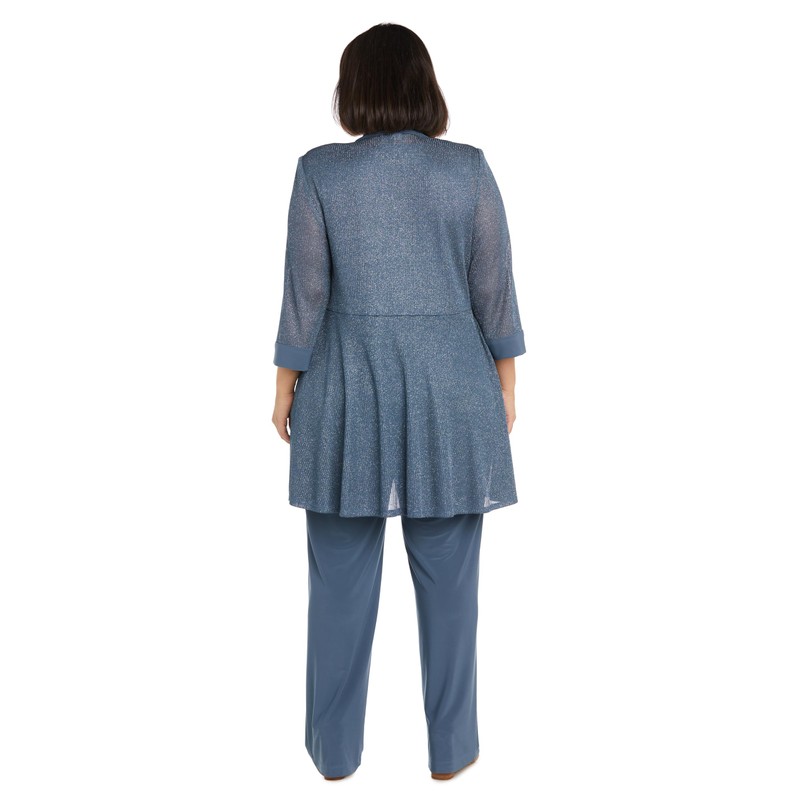 R&M Richards Womens Elegant Metallic Rib Knit Twinset Pant Suit