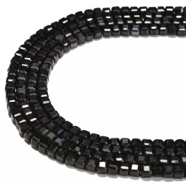 Black Tourmaline Faceted Cube Beads Size 4mm 15.5'' Strand (4mm)