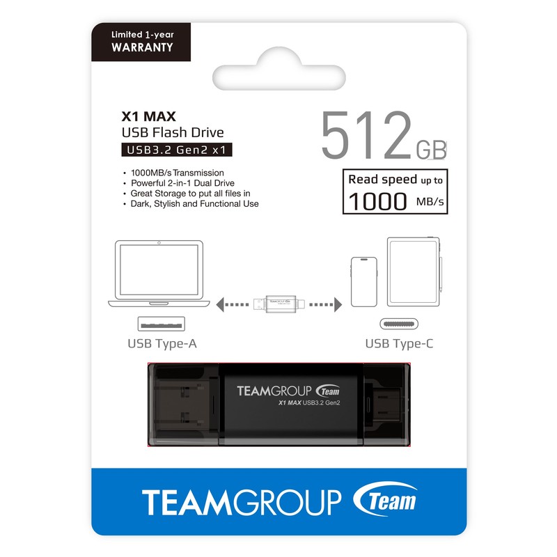 Team USB Memory 512GB USB3.2 Gen2 USB Type-A Type-C Dual