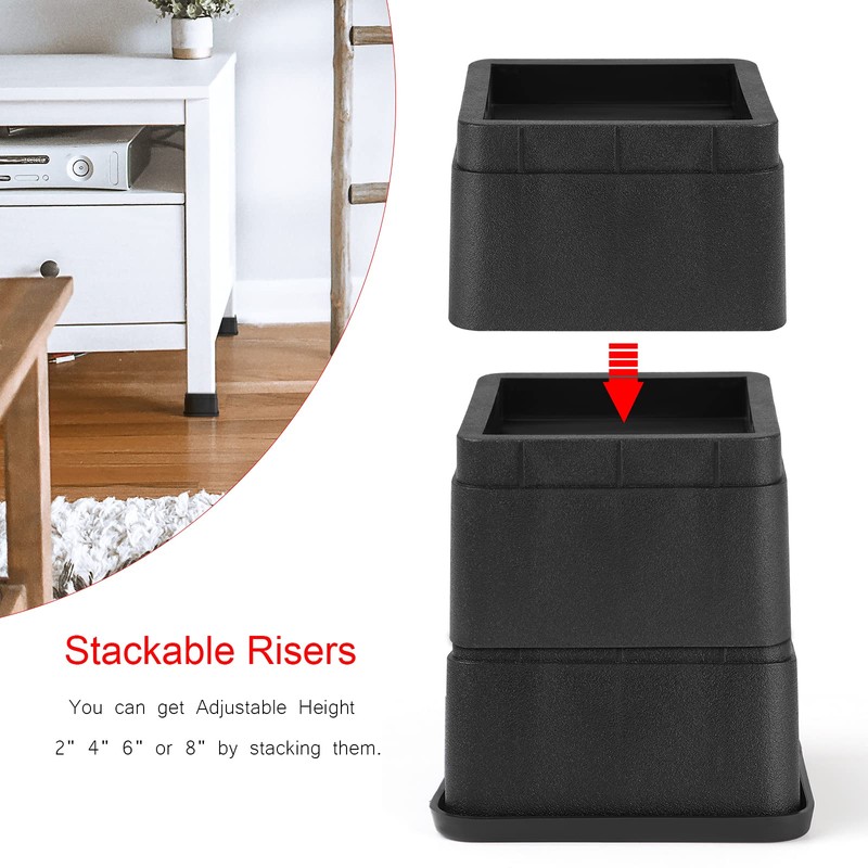 Kinsinder Set of 4 Adjustable Bed Risers, Furniture Height, Table