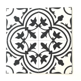 8x8 Flora Black White Porcelain Tile by Squarefeet Depot (10pcs)