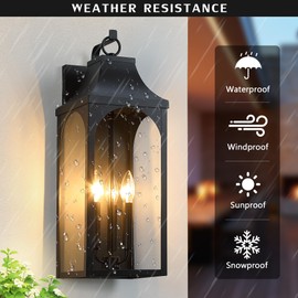 pasentel 22" Outdoor Wall Lights, 3-Light Extra Large Exterior Lighting Fixture, Waterproof Porch Lights Outdoor, Black Anti-Rust Exterior Wall Lantern for House, Front Porch, Garage, ETL Listed