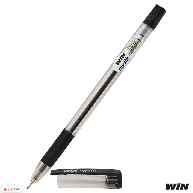 WIN 5 x 0.7mm Biro Tip Ball Pens Mystic BLACK
