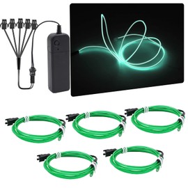 NWpangu EL Wire Neon Lights, 5 in 1(3.28Ft Each) Electroluminescent EL Wires Set for Holiday, Party, DIY Decoration, Warning Sign, Green(3 Operation Modes)