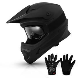 TCMT Dot Youth & Kids Motocross Offroad Street Helmet Full Face Motorcycle Youth ATV Helmet Dirt Bike Motocross ATV Helmet+Gloves+Goggles Mystery Black-L
