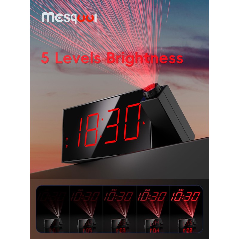 Mesqool Projection Alarm Clock, Loud Vibrating Alarm Clock for Heavy