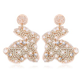 NVENF Zinc Beaded Easter Earrings for Women Easter Rabbit Bunny Dangle Earrings Sparkling Pearl Bead Drop Earrings Spring Holiday Jewelry Gifts (Silver)