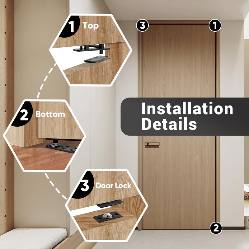 Stainless Steel Hidden Door Hinges, Swing Pivot Hinges 360° Rotation,