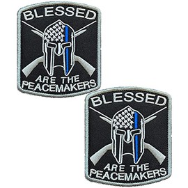 Blessed are The Peacemakers Parche para casco de línea azul fina con gancho y bucle táctico, cierre de apliques de moral, parche bordado militar, 2 unidades
