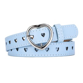 JAMAKALA Girls belt Kids Belt, Cute Heart Elastic Belt PU Leather Belt, Adjustable Stretch Belt with Heart Buckle, Fashion Waist Belt Skinny Belt for Boys Girls Dress Pants Jeans (Blue)