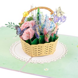 AUEAR, Butterfly Pop Up Card Flower Basket Teachers' Day Greeting Card Wedding Anniversary Card For Wife With Envelope And Note Tag