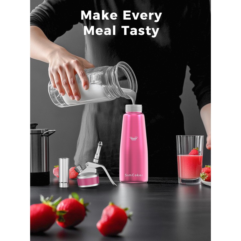 Whipped Cream Dispenser,Aluminum Cream Whipper 500mL/1 Pint,3 Decorating Nozzles,1 Brush,