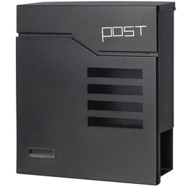 Jssmst Locking Mailbox Wall Mount- Waterproof mailboxes with Secure Key Lock and Newspaper Compartment, Key Lock Drop Box Extra Large Capacity, 12.9 x 4.1 x 14.2 Inch, SM-HPB938 Black New