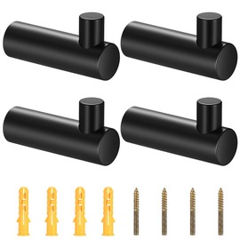 HAOCHEN Pack of 4 Brass Coat Hooks, Towel Rail, Wall Hooks, Wardrobe Hooks, Towel Hooks, for Living Room, Bedroom Decoration (Black, 38 x 20 mm)
