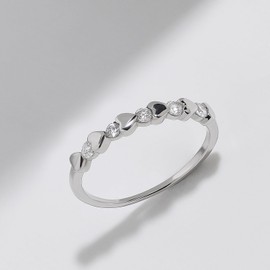 Heart Diamond Rings for Women Stacking Wedding Band Rings Sterling Silver Half Eternity Stackable Statement Ring Size Adjustable, Silver, M 1/2