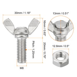 uxcell 6pcs M8-1.25x20mm Wing Butterfly Screws Bolts with 6pcs Nuts, 304 Stainless Steel Wing Bolt Thumb Hand Screws Butterfly Screws