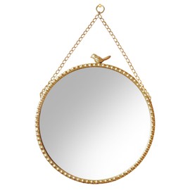Stbvuxk 9.8 Inch Small Vintage Gold Round Wall Mirror with Sparrow Design-Iron Framed Mirror for Bathroom, Bedroom Or Dressing Room-Small Wall Mounted Mirror with Metal Bead Accents