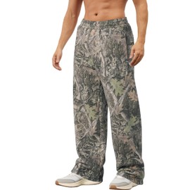 Eutten Mens Baggy Camo Sweatpants Open Bottom Elastic Waisted Wide Leg Fleece Joggers Loose Sweat Pants wtih Pockets
