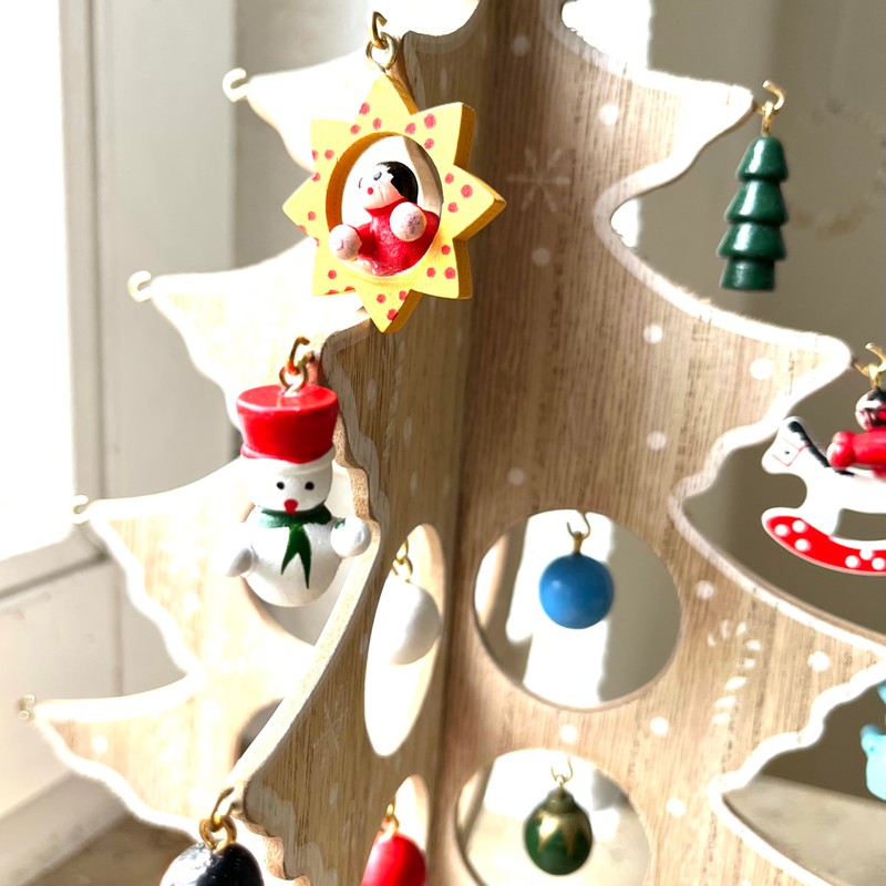 Small Wooden Christmas Tree with Wooden Tree Hanger Height 25