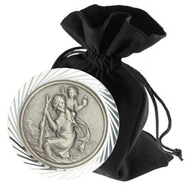 LUNEXUS Christopher Car Magnet Diameter 3.5 cm - Saint Christopher Plaque - Blessed - Patron Saint Drivers - Facet Cut Silver Edge - Guardian Angel Car Magnet - Car Lucky Charm