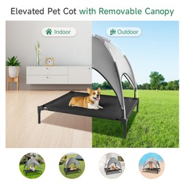 Elevated Outdoor Dog Bed with Canopy, Raised Dog Cot with Shade, Waterproof Dog Tent for Medium Large Dogs Portable Cooling Pet Bed with Breathable Mesh for Camping Beach, XL