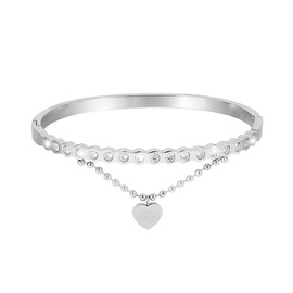 Eigso 4MM Stainless Steel Silver Bracelet for Women Fashion Zirconia Bangle Wristband for Woman Man