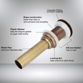Popup Drain Stopper, Brass Bathroom Sink Drain Stopper, Antique Color Vanity Sink Drain Without Overflow(Without Hole)