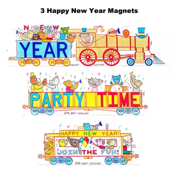 New Year Locomotive, Gondola & Caboose set of 3 magnets