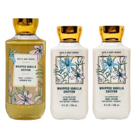 Bath and Body Work Whipped Vanilla Chiffon 3 Piece Bundle - Shower Gel and 2 Body Lotions - Full Size