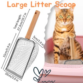 Cat Scoop for Cat Litter Tray, Metal Cat Litter Scoop with Wooden Handle, Cat Litter Scoop 5 mm Pore Size, Scoop for Cat Litter Tray, Cat Scoop, for All Cat Litter