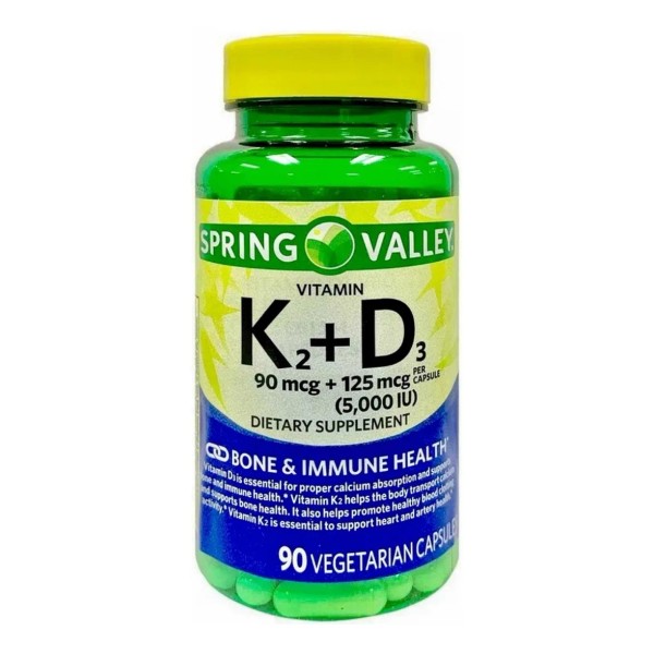Frasco Vitamina K2 D3 con 90 Cpsulas Veganas Spring Valley