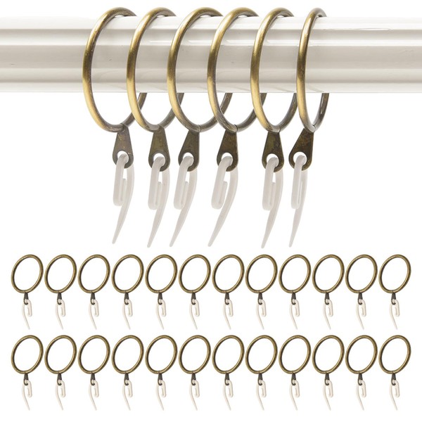 24 Pack Brass Curtain Rings and Hooks, 30mm Internal Diameter,