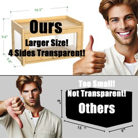 BAMBANG Extra Large Bamboo Bread Box for Kitchen Counter, Bread Storage Container Farmhouse Bread Box with 4 Sides Transparency, Wooden Breadbox Bread Bin Holder for Homemade Bread, Natural