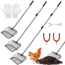 Windspeed 3 in 1 Metal Chicken Poop Scooper 10'' Wide, 61'' Long Adjustable Chicken Coop Pooper Scoop Sifting Shovel Litter for Poultry Litter Scooper Supplies (34-61 in)