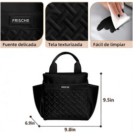 Loncheras Termica para Mujer, Bolsa del Almuerzo 10L A Prueba de Fugas, con Bolsillo Lateral - Porta Alimentos para Trabajo, Picnic, Playa, Completo con Bolsas de Hielo y Cubiertos (Negro)
