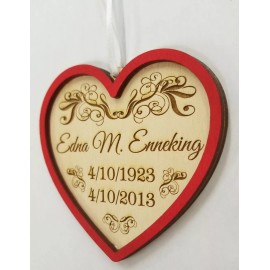 Memorial Heart Ornament Gift, Wood Laser Cut, USA Free Personalizatio