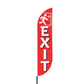 Exit Sign feather flag for Outdoor by Mavis Printing | 11.5 FEET Long Polyester Outdoor Banner Flag for Easy Hang | HD Print Swooper I Flag Only to Celebrate Exit | Made in USA I Flag Only