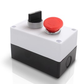 Shopcorp Push Button Station Box with 2 Position Maintained Selector Rotary Switch Waterproof Self-Lock Switch, 22mm NO/NC, 220VAC 10A and Mushroom Head Emergency Push Button (Stay-Put, Red)