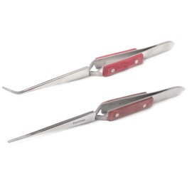 blueINOX Tweezers set: 2 soldering tweezers, cross tweezers, industrial tweezers, technical tweezers with straight and angled tip and insulated handle, stainless steel