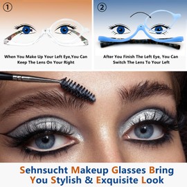 Sehnsucht 2 Pairs Eye Makeup Glasses for Women Flip Up Magnifying Cosmetic Readers Eye Makeup Reading Glasses 3612 Blue Transprent 1.0